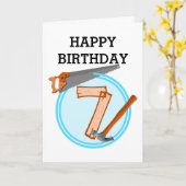 7 jaar oude Jongensbouwer Gereedschap Verjaardagso Kaart (Gele Bloem)