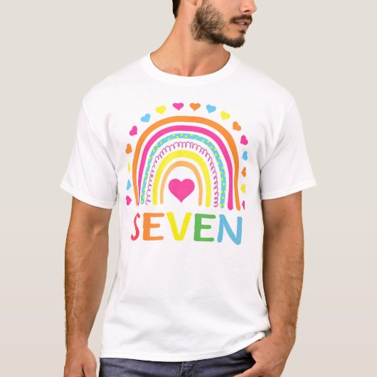 7 jaar oude regenboog 7e verjaardag gift voor meis t-shirt (Voorkant)
