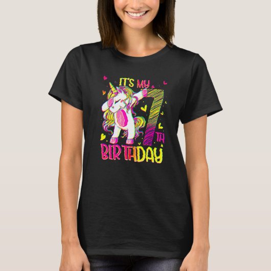 7 jaar oude Unicorn Dabbing 7th Birthday Girl Unic T-shirt (Voorkant)