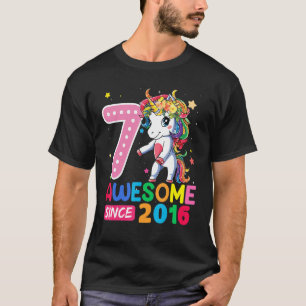 7 jaar oude Unicorn Flossing 7th Birthday Girl Uni T-shirt