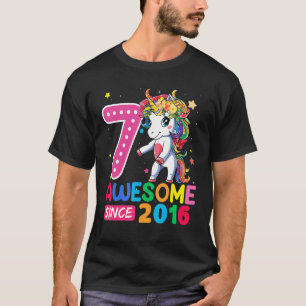 7 jaar oude Unicorn Flossing 7th Birthday Girl Uni T-shirt