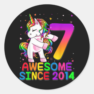 7 jaar oude Unicorn Flossing 7th Birthday Unicorn Ronde Sticker