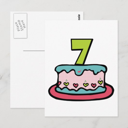 7 jaar oude verjaardagsCake Briefkaart (Voorkant / Achterkant)