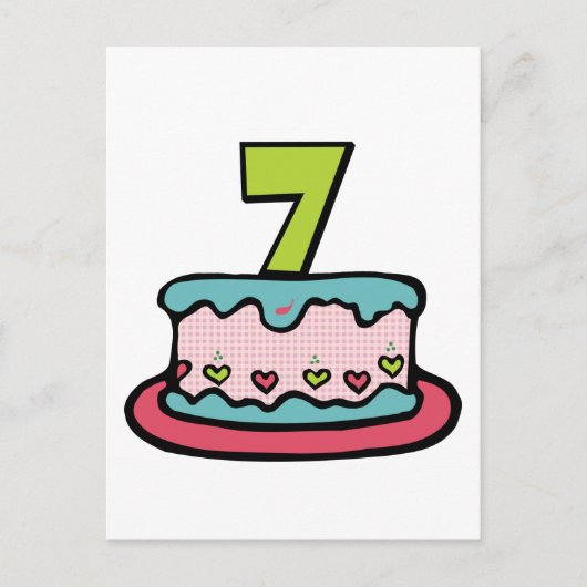 7 jaar oude verjaardagsCake Briefkaart (Voorkant)