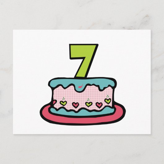 7 jaar oude verjaardagsCake Briefkaart (Voorkant)