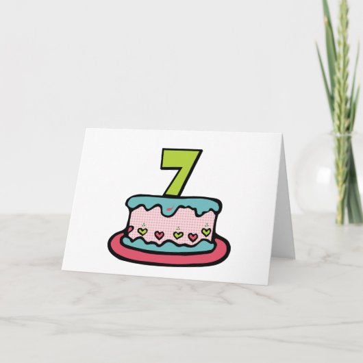 7 jaar oude verjaardagsCake Kaart (Voorkant)