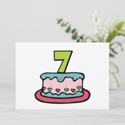 7 jaar oude verjaardagsCake Kaart (Staand voorkant)