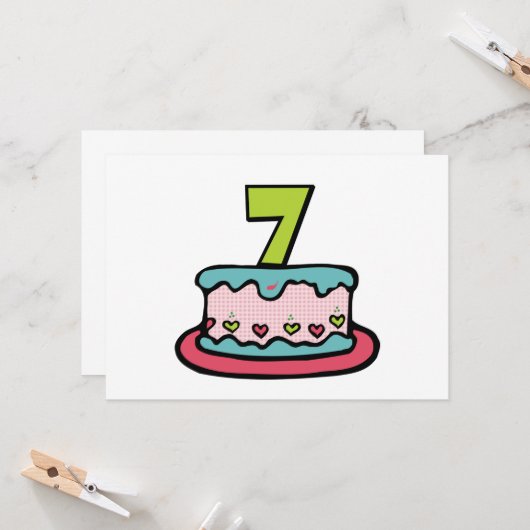 7 jaar oude verjaardagsCake Kaart (Voorkant / Achterkant in situ)