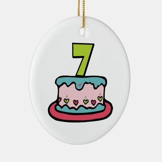 7 jaar oude verjaardagsCake Keramisch Ornament (Rechts)