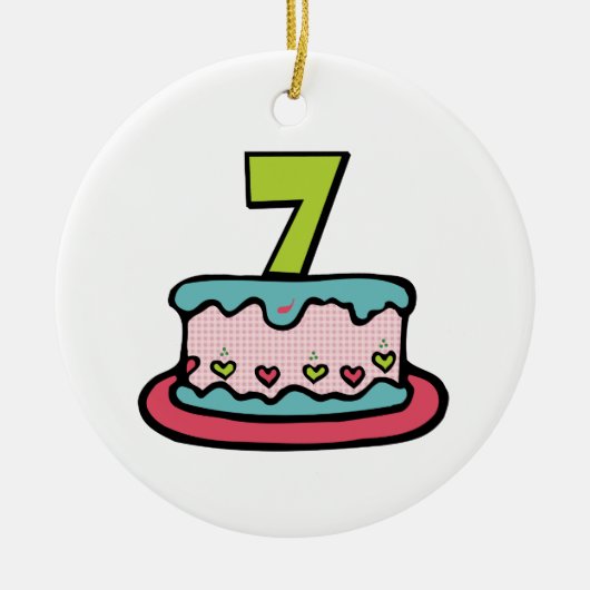 7 jaar oude verjaardagsCake Keramisch Ornament (Voorkant)