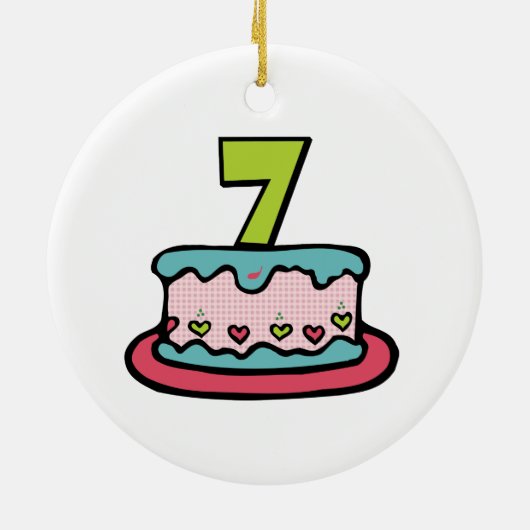7 jaar oude verjaardagsCake Keramisch Ornament (Achterkant)