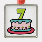 7 jaar oude verjaardagsCake Metalen Ornament (Voorkant)