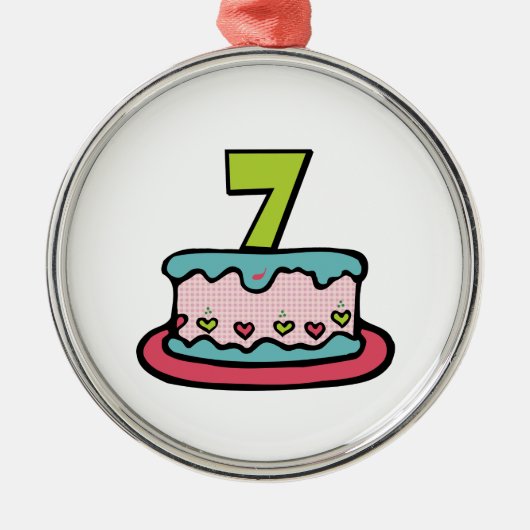 7 jaar oude verjaardagsCake Metalen Ornament (Voorkant)