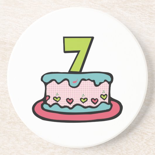7 jaar oude verjaardagsCake Zandsteen Onderzetter (Voorkant)