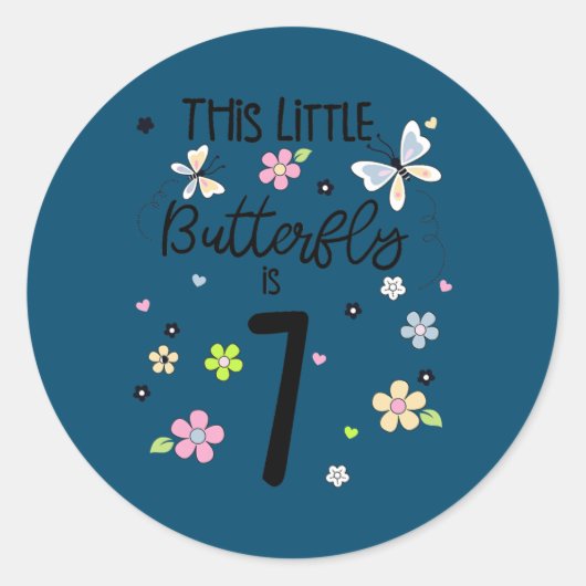 7 jaar oude vlindervlinderdag meisjes 7e ronde sticker (Voorkant)