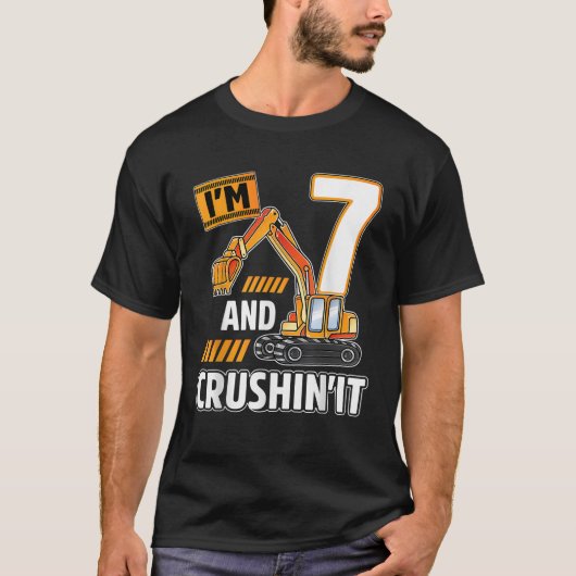 7 jaar oude voertuigen bouwgraafmachine Birthda T-shirt (Voorkant)