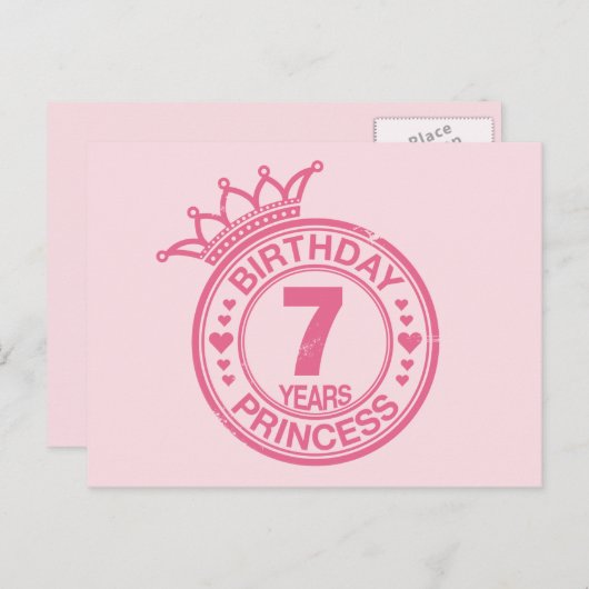 7 jaar - Verjaardag Prinses - roze Briefkaart (Voorkant / Achterkant)