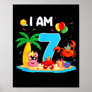 7-jarige krabbenliefhebber 7de krabthema strand zo poster