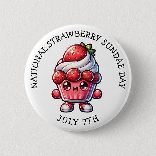 7 juli is Nationale Strawberry Sundae Dag Ronde Button 5,7 Cm (Voorkant)