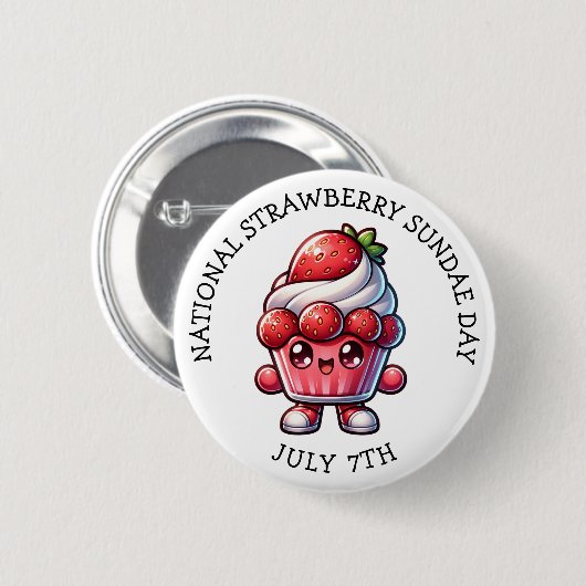 7 juli is Nationale Strawberry Sundae Dag Ronde Button 5,7 Cm (Voorkant /achterkant)