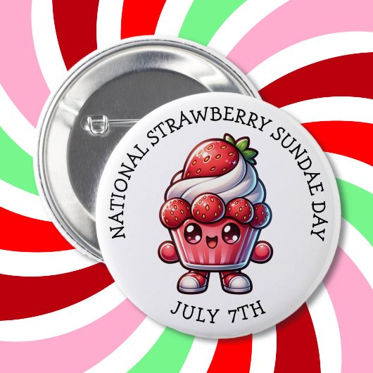 7 juli is Nationale Strawberry Sundae Dag Ronde Button 5,7 Cm