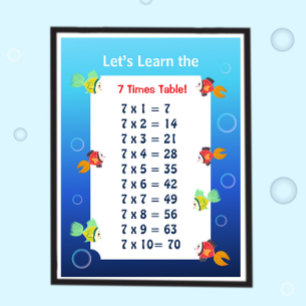 7 Keer Tafel Poster voor Kinderen Oceaan Wiskund