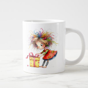 * 7 Kleurrijke Whimsical Kerst MEISJE Cadeau AP9 Grote Koffiekop