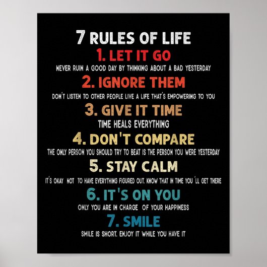 7 leefregels Motivatie quotes voor mannen, vrouwen Poster (Voorkant)