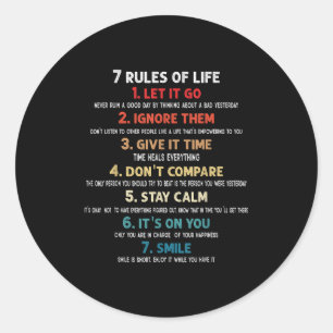 7 leefregels Motivatie quotes voor mannen, vrouwen Ronde Sticker