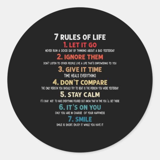 7 leefregels Motivatie quotes voor mannen, vrouwen Ronde Sticker (Voorkant)