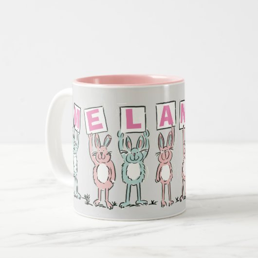 7 Letter-naam met Rabbits Coffee-Mok Tweekleurige Koffiemok (Voorkant links)