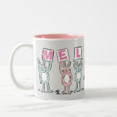 7 Letter-naam met Rabbits Coffee-Mok Tweekleurige Koffiemok (Links)