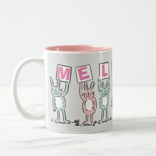 7 Letter-naam met Rabbits Coffee-Mok Tweekleurige Koffiemok (Links)