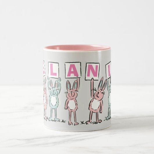 7 Letter-naam met Rabbits Coffee-Mok Tweekleurige Koffiemok (Center)