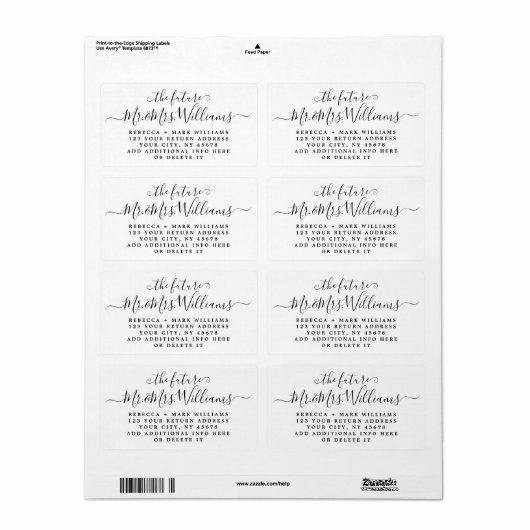 7 Lijnen groot Chic Script Weduwen Rendement Adres Etiket (Full Sheet)