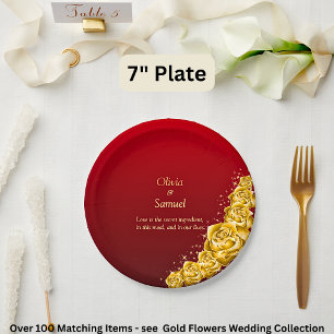 7" Namen en Gouden Bloemen op Rood Maroon Papieren Bordje