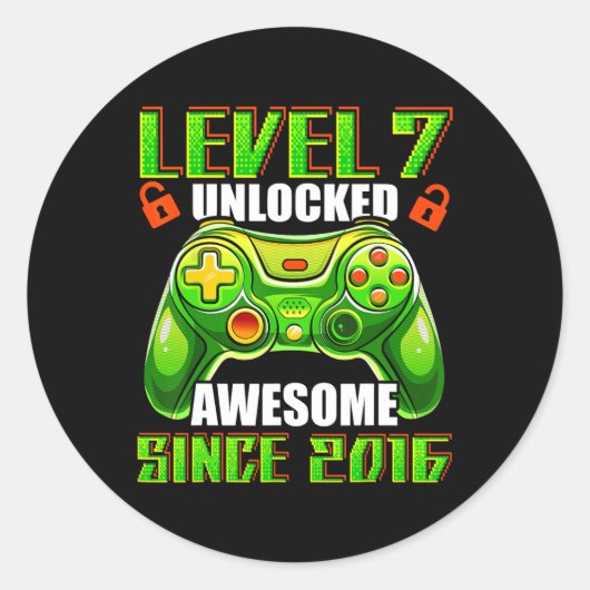 7 Ontgrendeld Geweldige 2016 Video Game 7th Birthd Ronde Sticker (Voorkant)