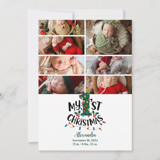 7 Photo Christmas Tree Lights First Christmas Feestdagenkaart (Voorkant)