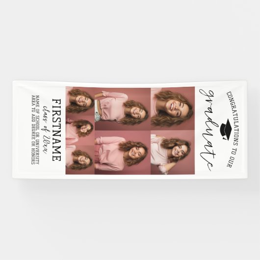 7 Photo Collage Afstuderen Modern Minimal White Spandoek (Horizontaal)