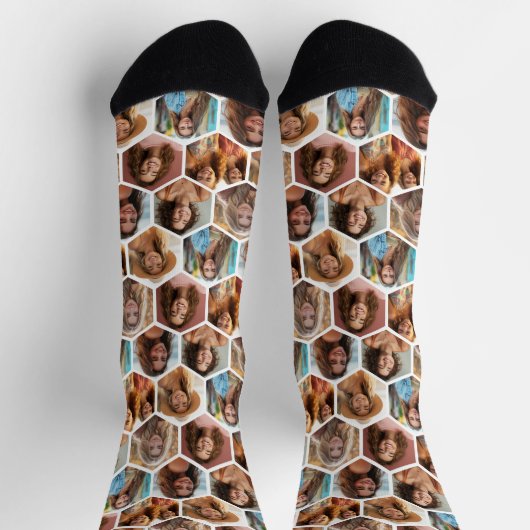 7 Photo Collage - funky honingraatpatroon - wit Sokken (Top)