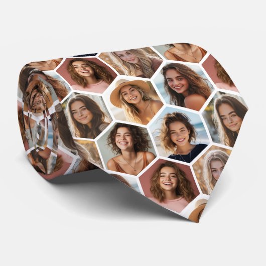 7 Photo Collage - funky honingraatpatroon - wit Stropdas (Opgerold)