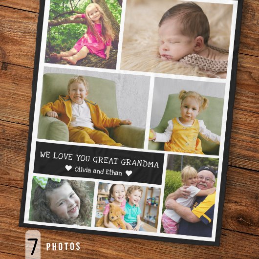 7 Photo Collage We Love You Great Grandma Black Fleece Deken