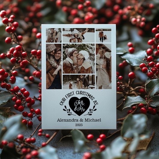 7 Photo Heart First Christmas as Mr & Mrs Feestdagenkaart