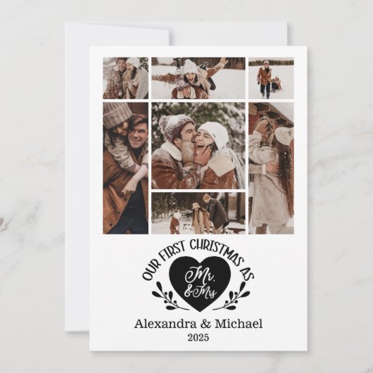 7 Photo Heart First Christmas as Mr & Mrs Feestdagenkaart (Voorkant)