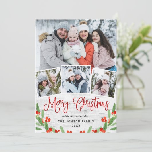 7 PHOTO-kerstfeestmaal roestvrij Birch Bark Greeti Feestdagenkaart (Staand voorkant)