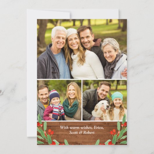 7 PHOTO Kerstmis Rustic Brown Wood Greeting Feestdagenkaart