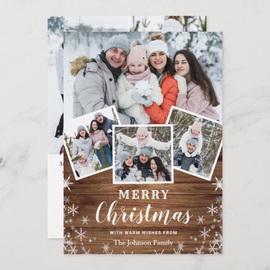 7 PHOTO Kerstmis Rustige houten groet Feestdagenkaart (Voorkant / Achterkant)