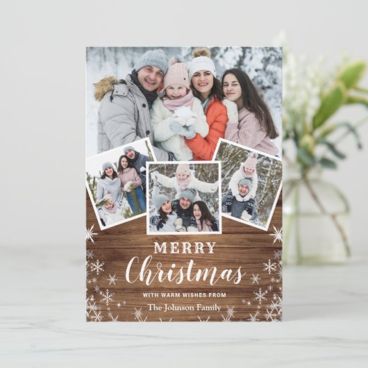 7 PHOTO Kerstmis Rustige houten groet Feestdagenkaart (Staand voorkant)