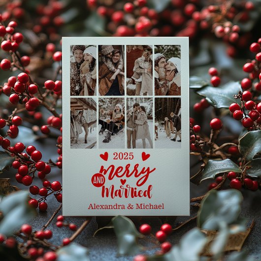 7 Photo Minimialist Merry and Married Feestdagenkaart