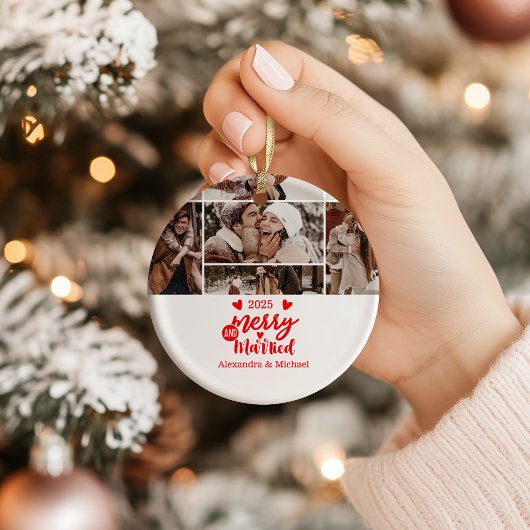 7 Photo Minimialist Merry and Married  Keramisch Ornament
